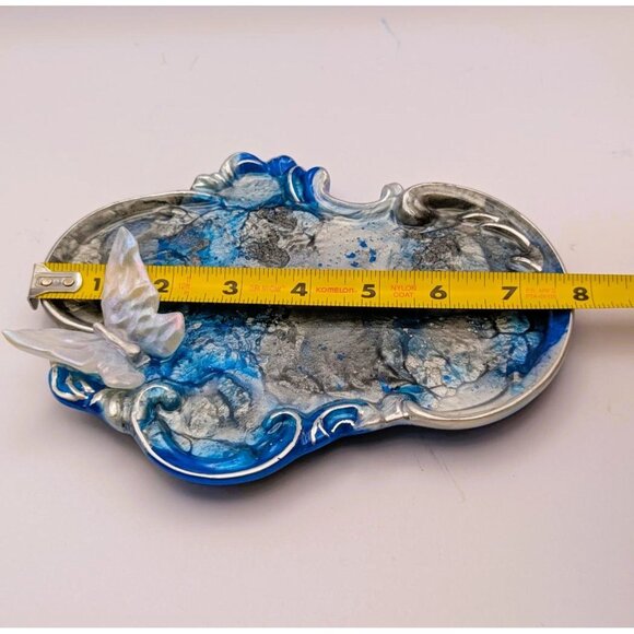 Handcrafted Resin Jewelry Dish With Butterfly Accent-Blue & Silver Swirl Design - Picture 5 of 7